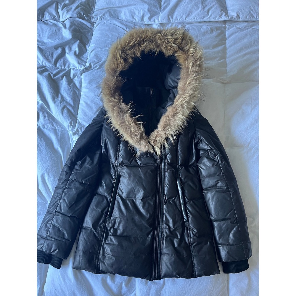 Mackage Black Puffer Coat Fur Hood Winter Warm Down Jacket Women's Size Small